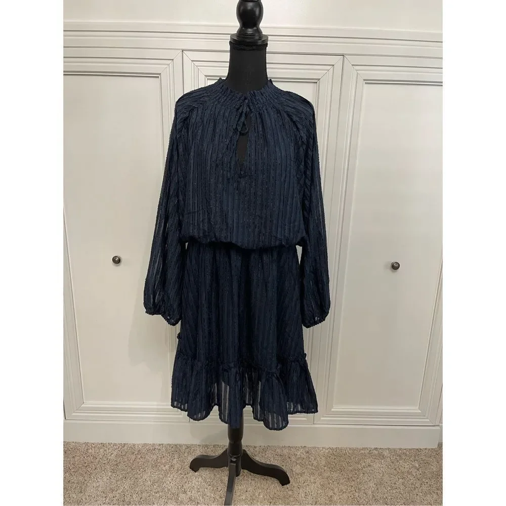 Altar'd State Womens Navy Blue A Beautiful Soul Lined Tiered Blouson Dress 14/16